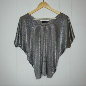 Kim & Cami Metallic Silver Dolman Tunic Top S Y2K 90s Disco blouse Top